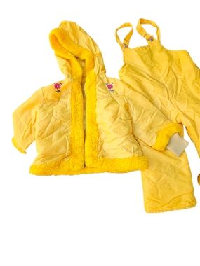 Vintage 60s Sears Bright Yellow Sherpa Trim Embroidered Jacket & Overalls Set